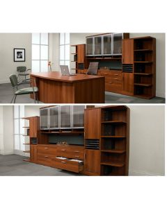 Zira Executive Bow-Front Desk with Overhead Storage Credenza